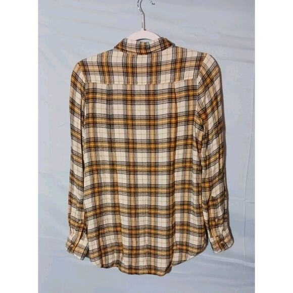 Melloday Top Womens Small Yellow Black Plaid Long Sleeve Button Down100% Rayon - Picture 2 of 8